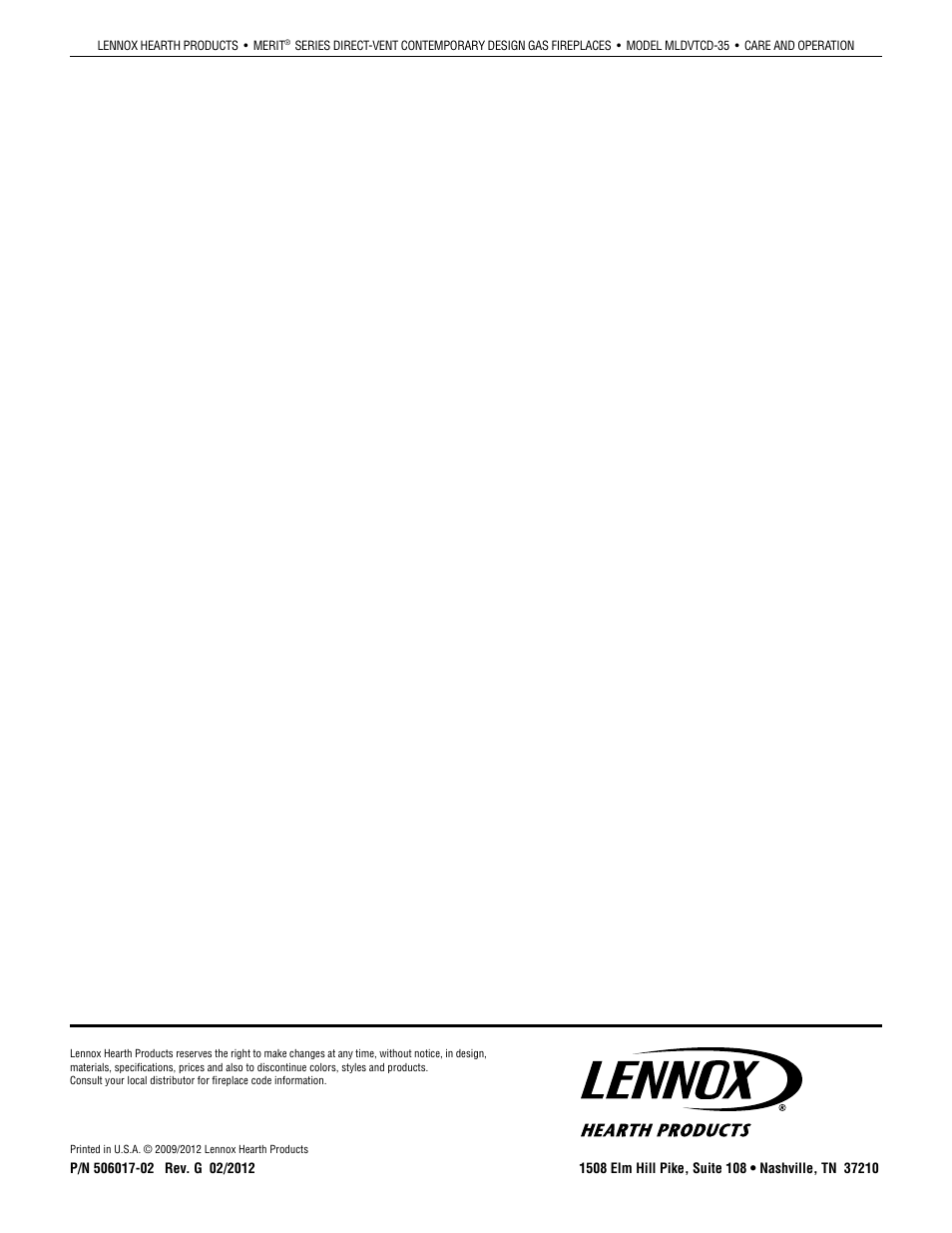 Lennox Hearth MLDVTCD-35NE User Manual | Page 30 / 30