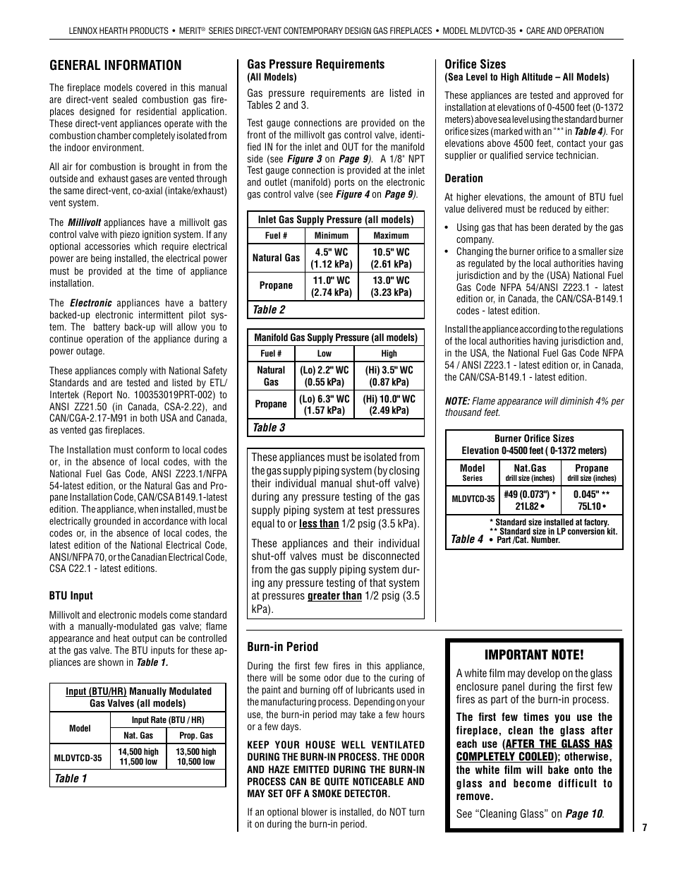 General information | Lennox Hearth MLDVTCD-35NE User Manual | Page 7 / 30
