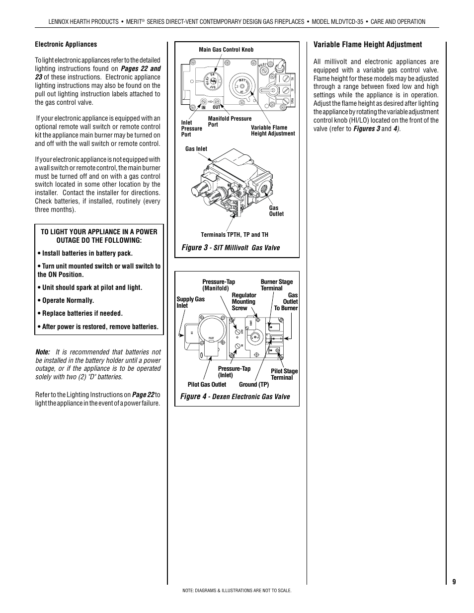 Figure 3, Figure 4, Variable flame height adjustment | Lennox Hearth MLDVTCD-35NE User Manual | Page 9 / 30