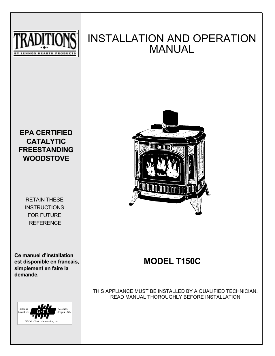 Lennox Hearth TRADITIONS T150C User Manual | 29 pages