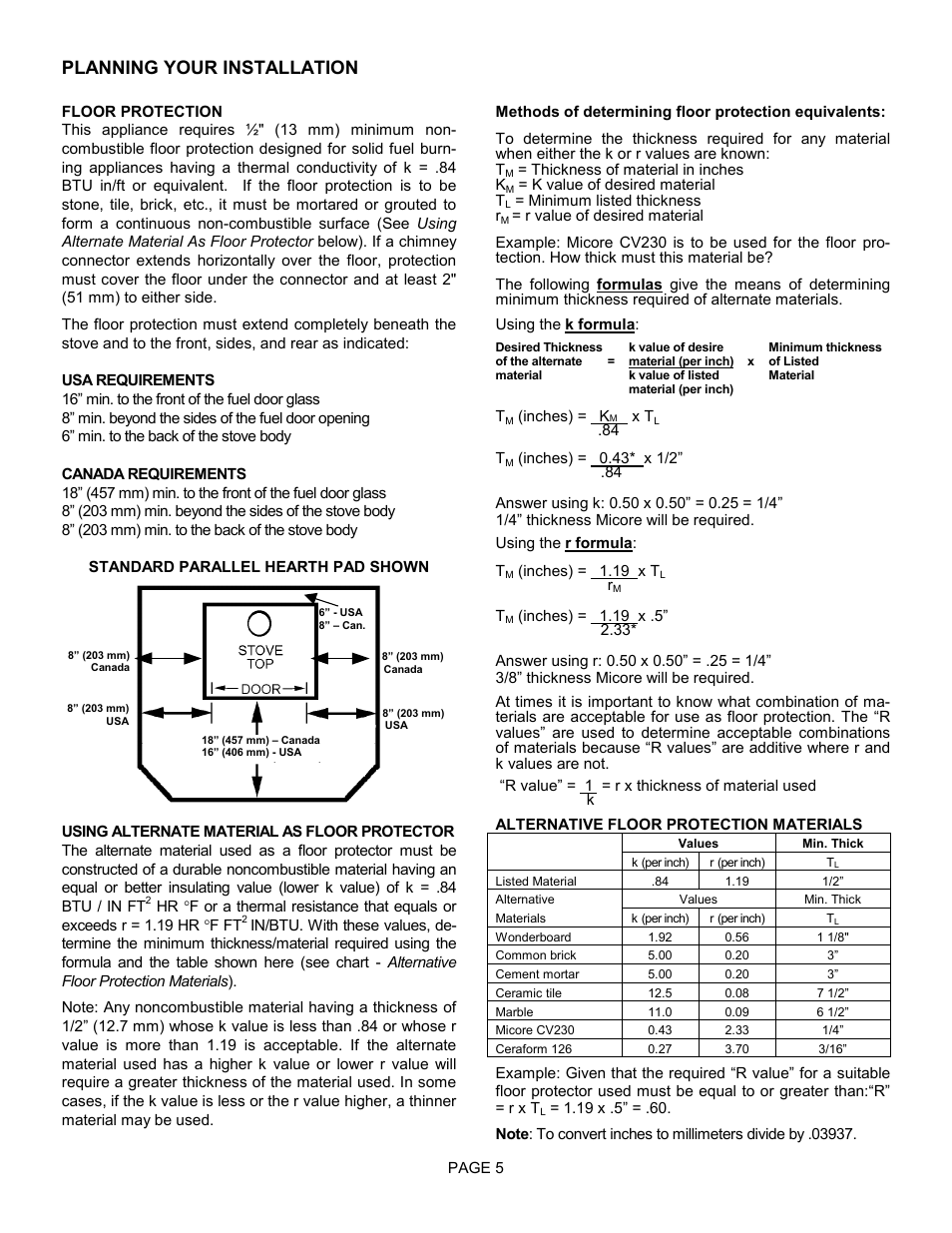 Planning your installation | Lennox Hearth TRADITIONS T150C User Manual | Page 5 / 29