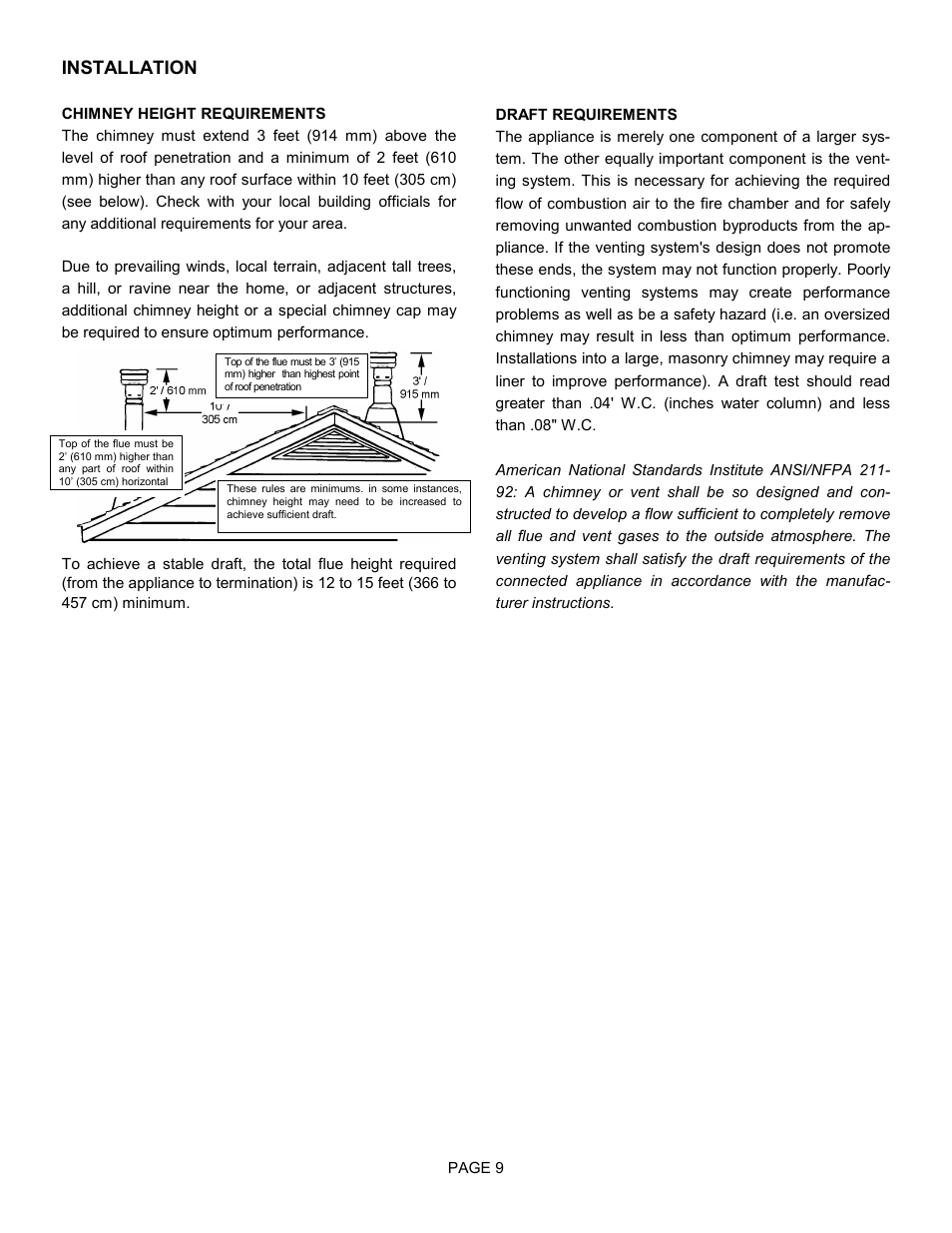 Installation | Lennox Hearth TRADITIONS T150C User Manual | Page 9 / 29