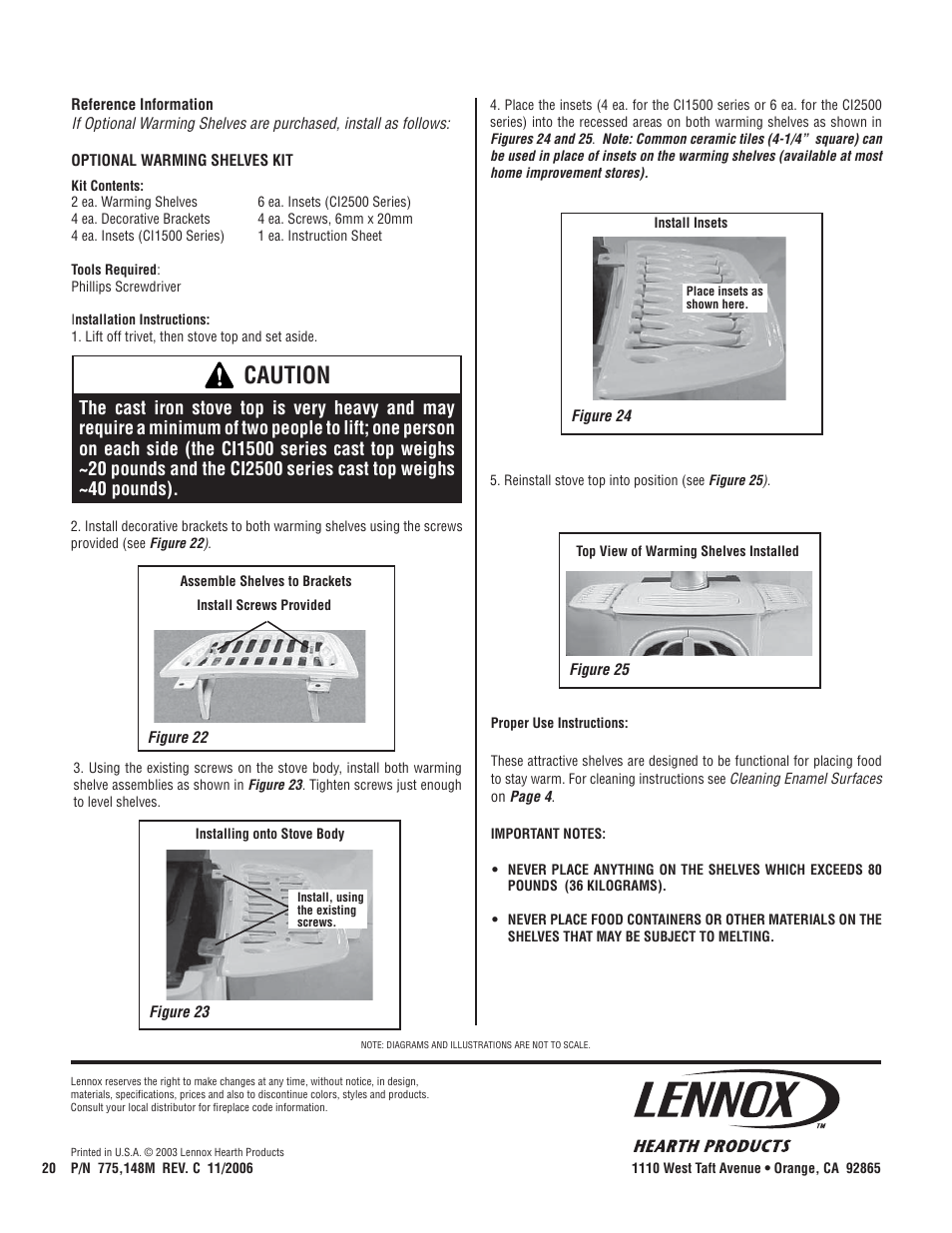 Caution | Lennox Hearth CI1500DVF User Manual | Page 20 / 20