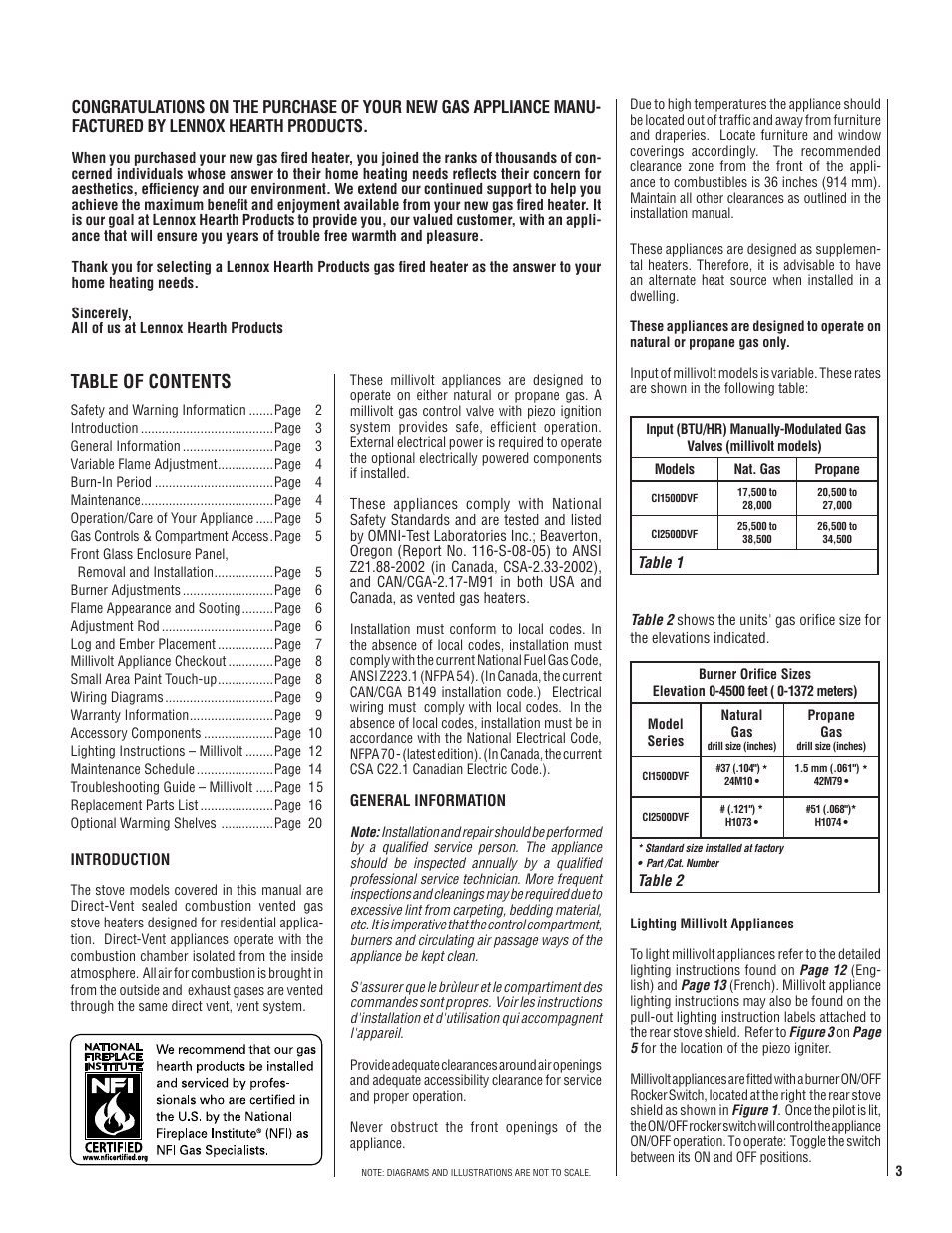 Lennox Hearth CI1500DVF User Manual | Page 3 / 20