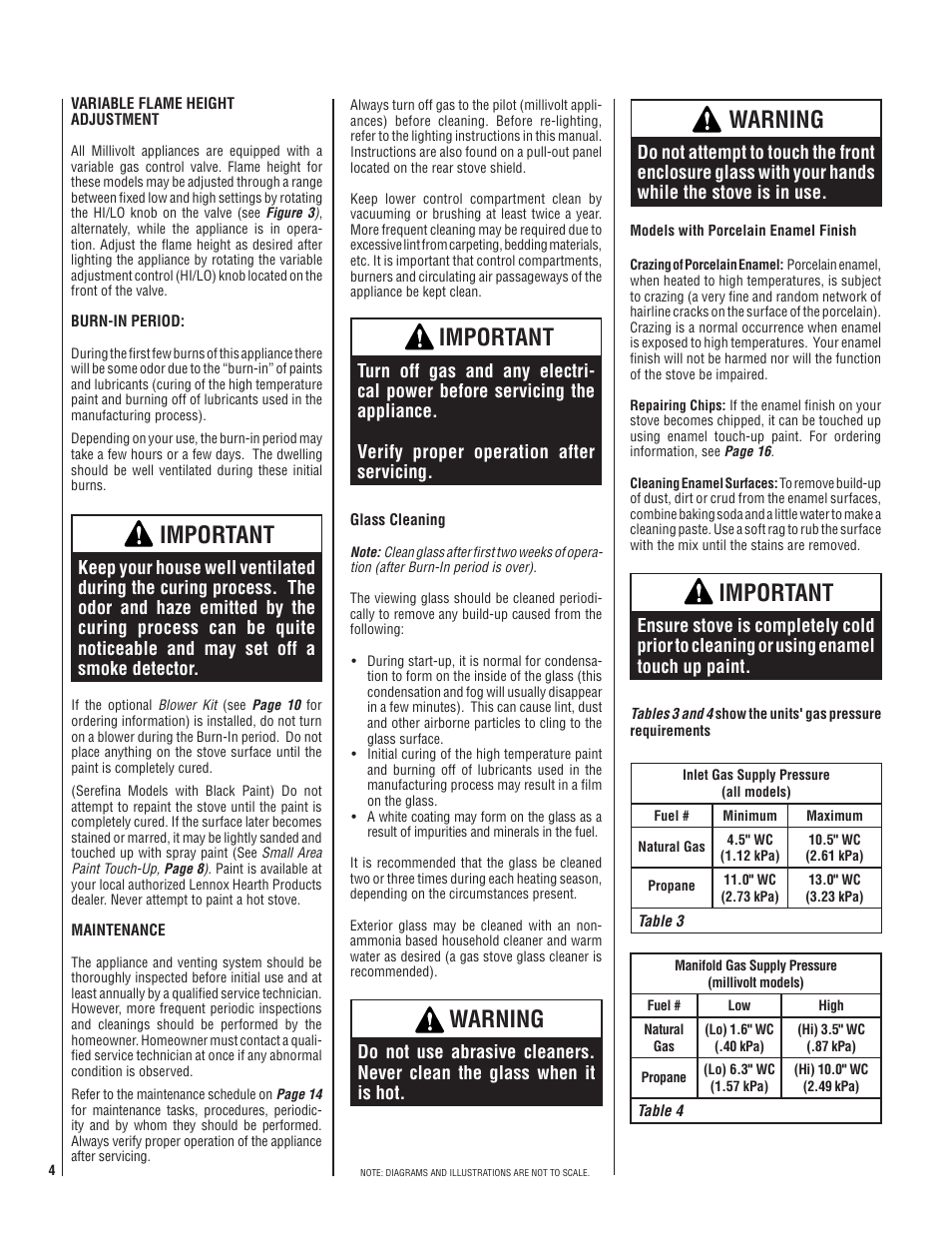 Important, Warning | Lennox Hearth CI1500DVF User Manual | Page 4 / 20