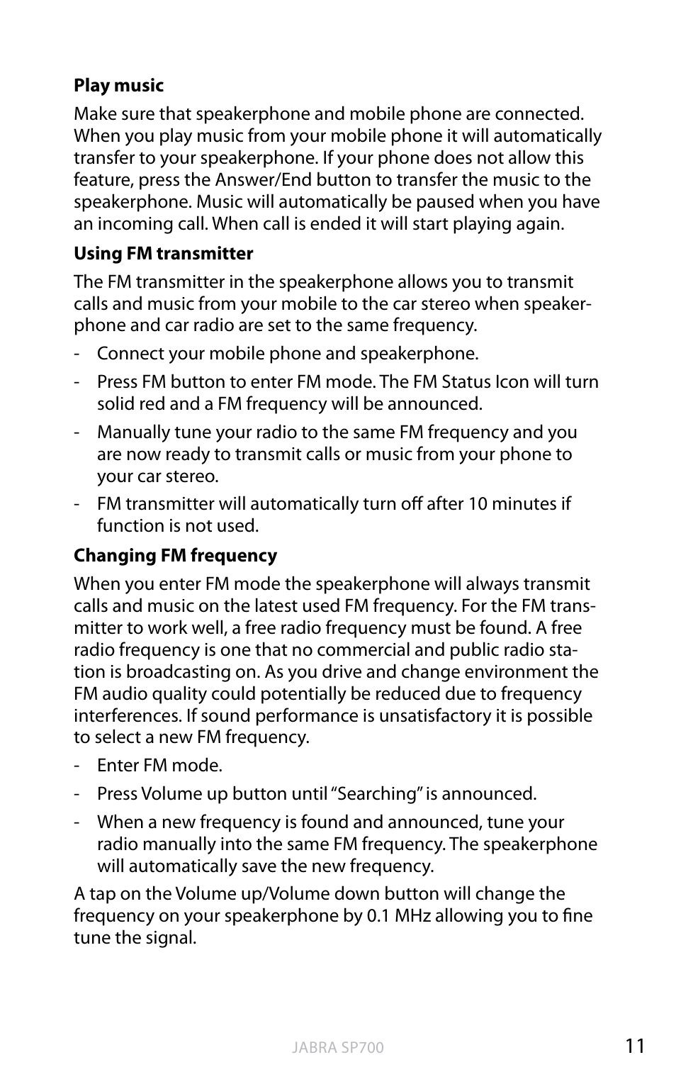 English | Jabra SP700 User Manual | Page 12 / 22