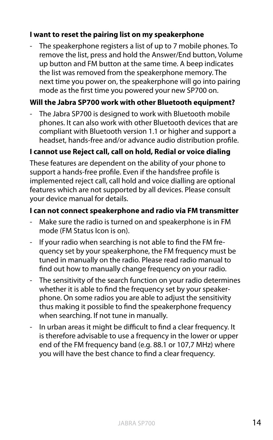 English | Jabra SP700 User Manual | Page 15 / 22