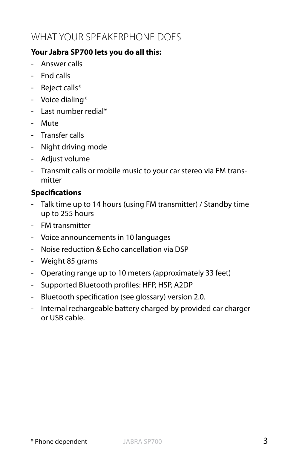 English, What your speakerphone does | Jabra SP700 User Manual | Page 4 / 22