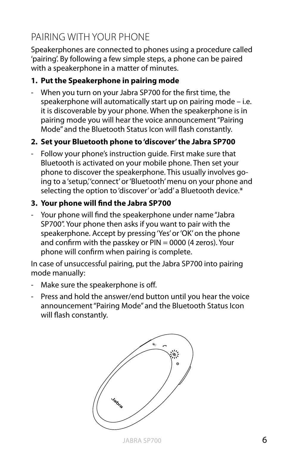 English, Pairing with your phone | Jabra SP700 User Manual | Page 7 / 22