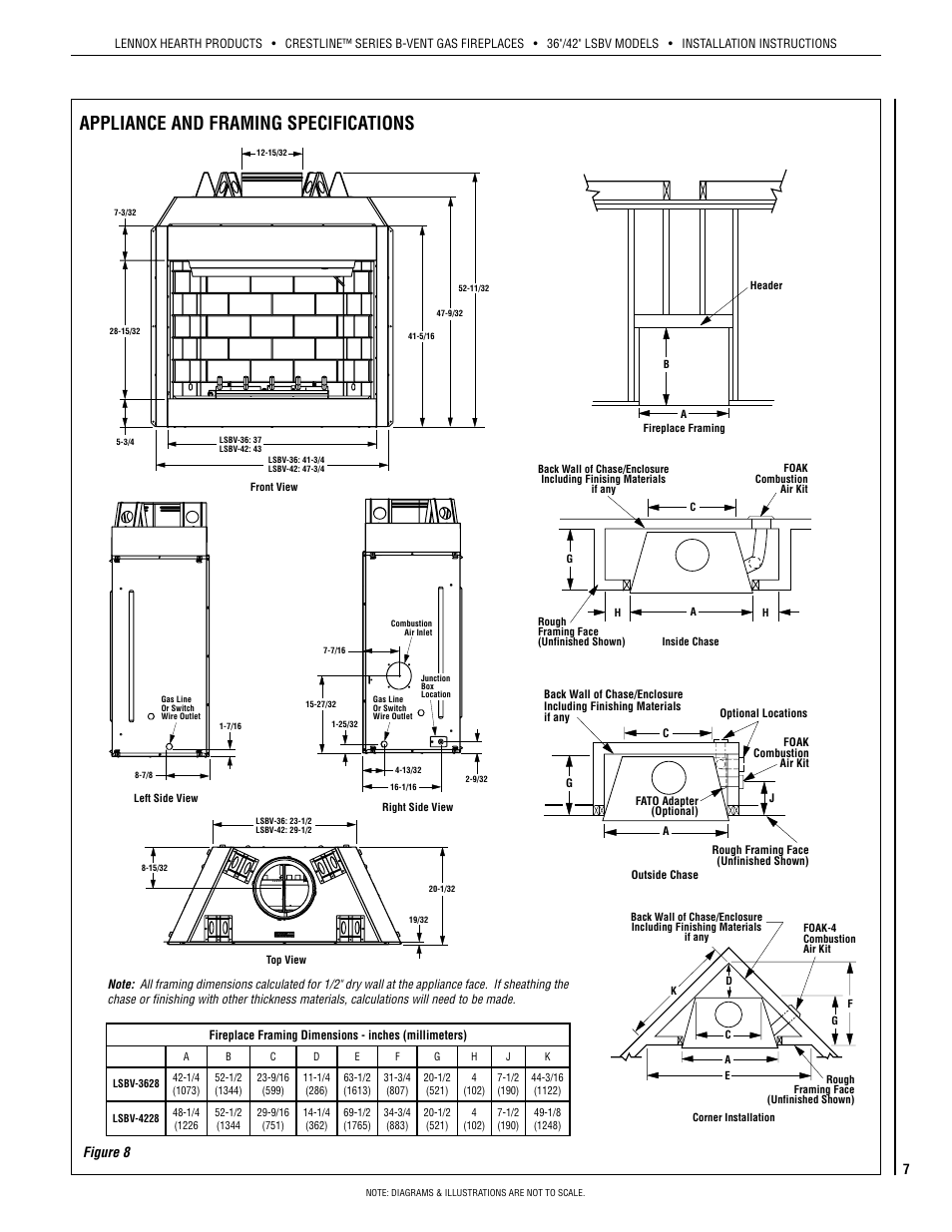 Appliance and framing specifications, Figure 8 | Lennox Hearth Crestline LSBV-3628MN User Manual | Page 7 / 20