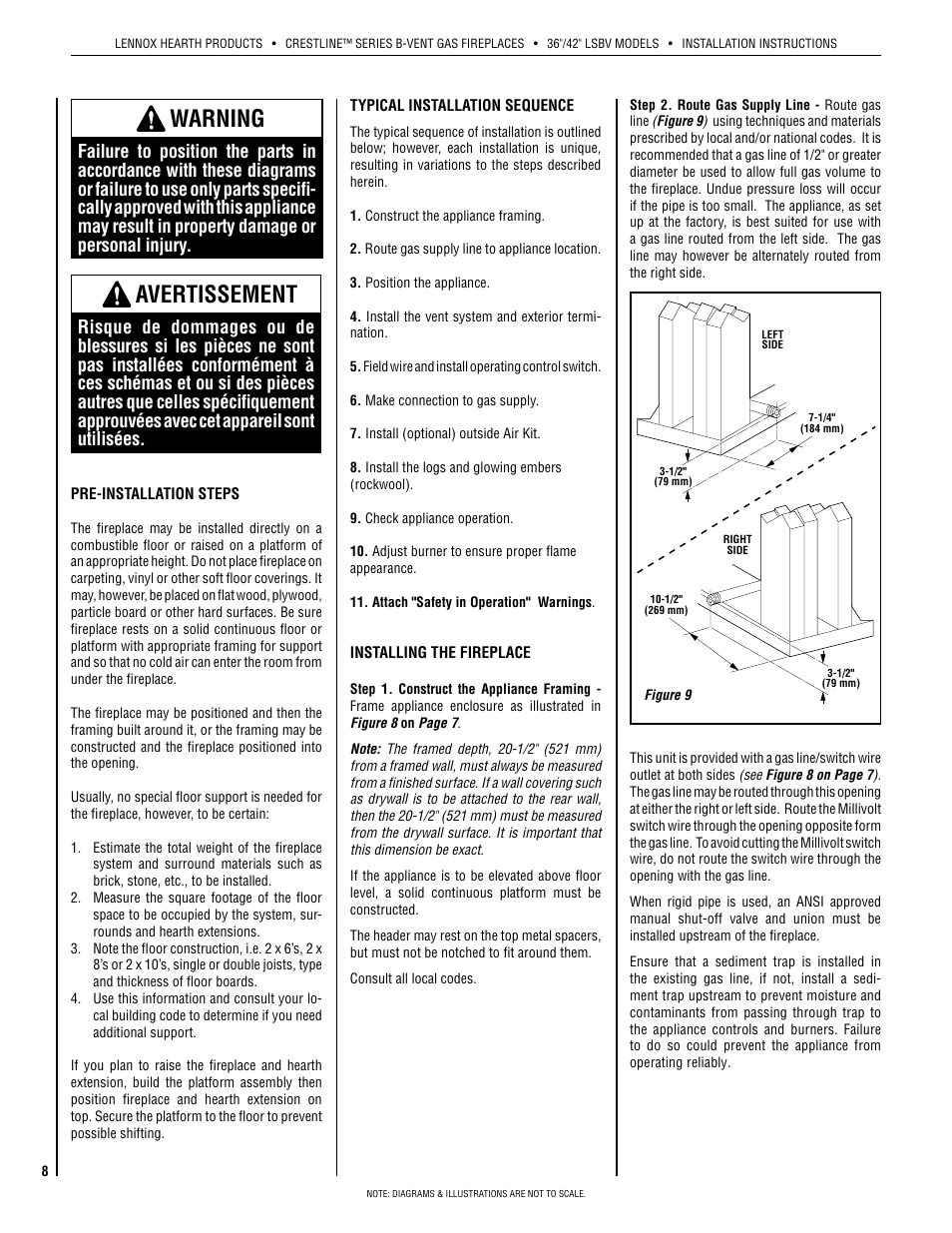 Warning, Avertissement | Lennox Hearth Crestline LSBV-3628MN User Manual | Page 8 / 20