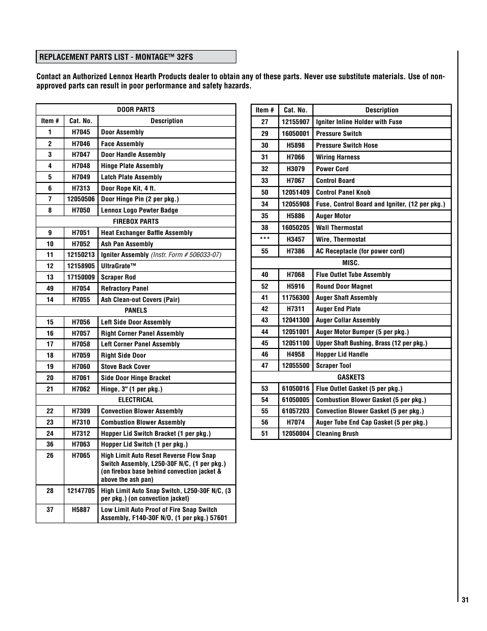 Lennox Hearth MODEL MONTAGE 32FS User Manual | Page 31 / 36