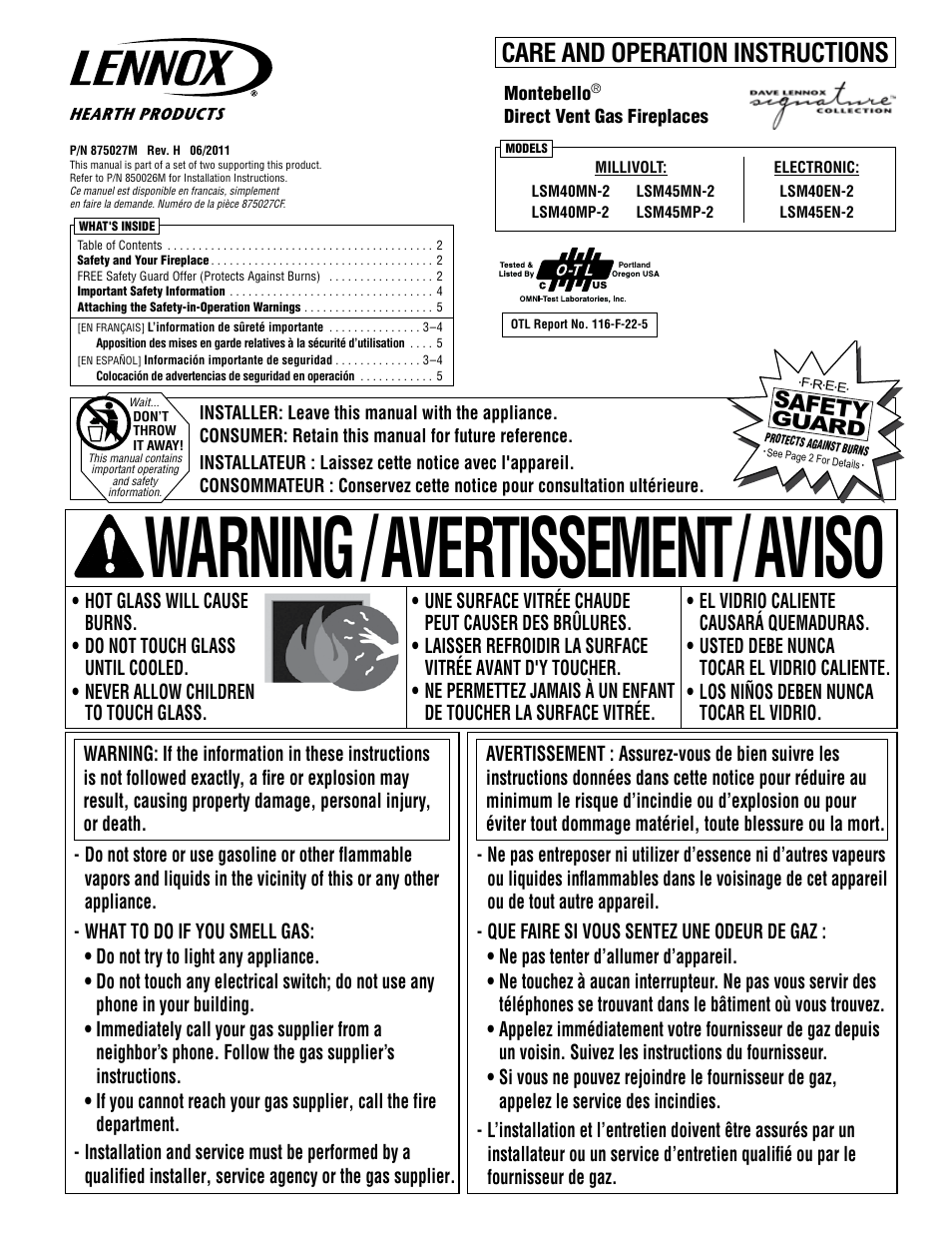 Lennox Hearth 875027M User Manual | 28 pages