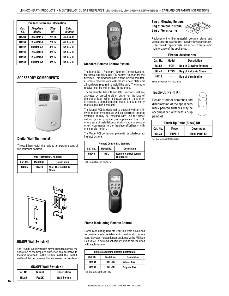 Accessory components, Touch-up paint kit | Lennox Hearth 875027M User Manual | Page 16 / 28