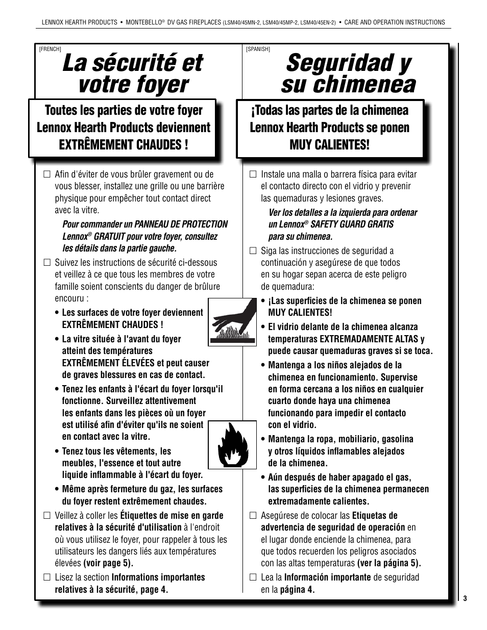 Seguridad y su chimenea la sécurité et votre foyer | Lennox Hearth 875027M User Manual | Page 3 / 28