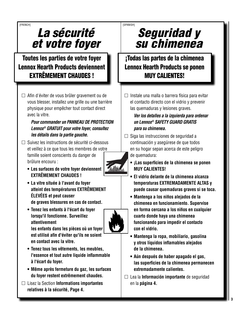 Seguridad y su chimenea la sécurité et votre foyer | Lennox Hearth CATALYTIC VENT-FREE X-FIRES-WS-NG User Manual | Page 3 / 24