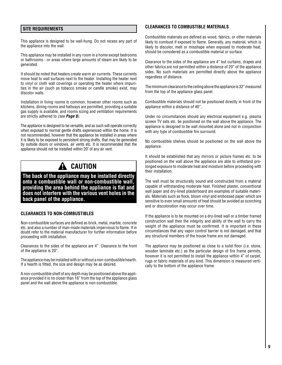 Caution | Lennox Hearth CATALYTIC VENT-FREE X-FIRES-WS-NG User Manual | Page 9 / 24
