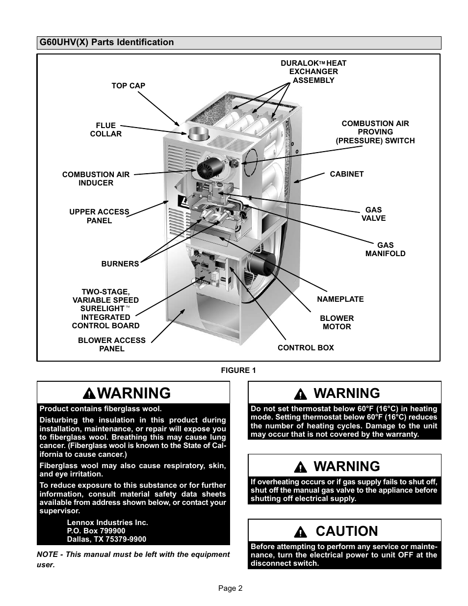 Warning, Caution | Lennox Hearth G60UHV(X) User Manual | Page 2 / 6