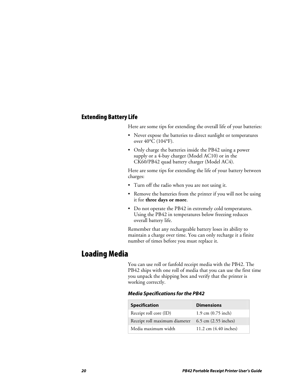 Extending battery life, Loading media | Lennox Hearth PB42 User Manual | Page 20 / 42