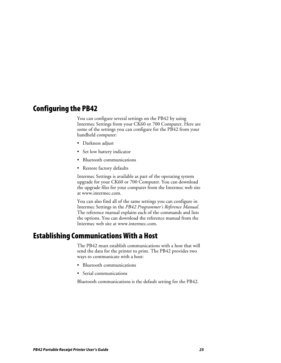 Configuring the pb42, Establishing communications with a host | Lennox Hearth PB42 User Manual | Page 25 / 42