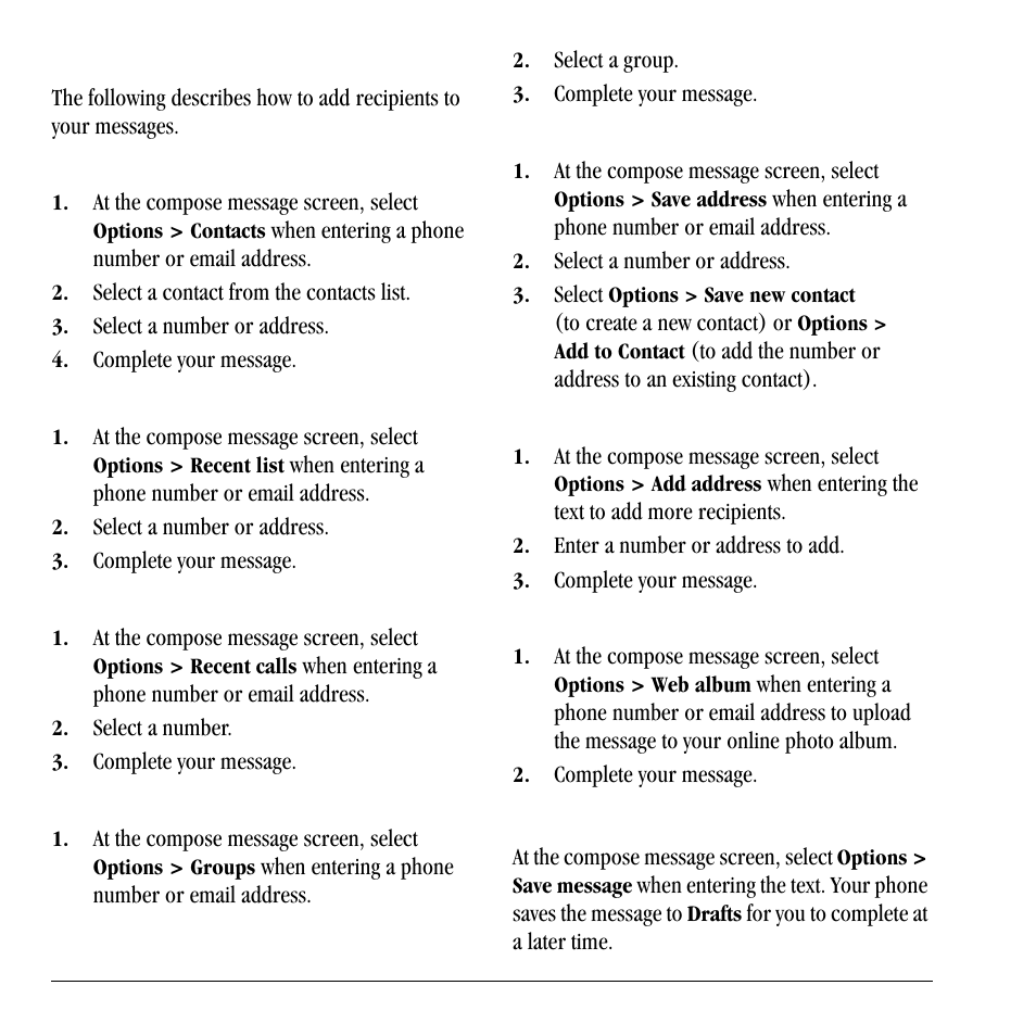 Enter message recipients, Save messages to drafts | Lennox Hearth X-TC User Manual | Page 26 / 88