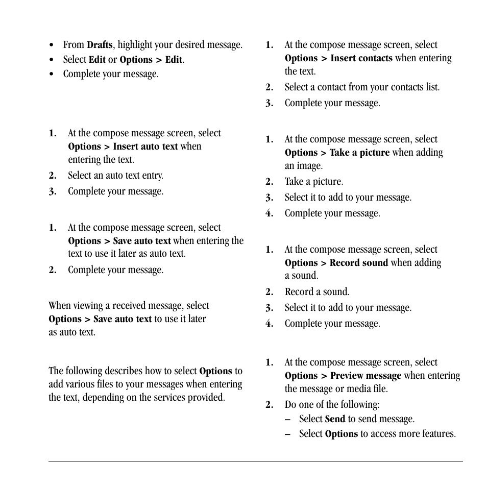Complete messages in drafts, Use auto text, Attaching files to messages | Preview messages | Lennox Hearth X-TC User Manual | Page 27 / 88