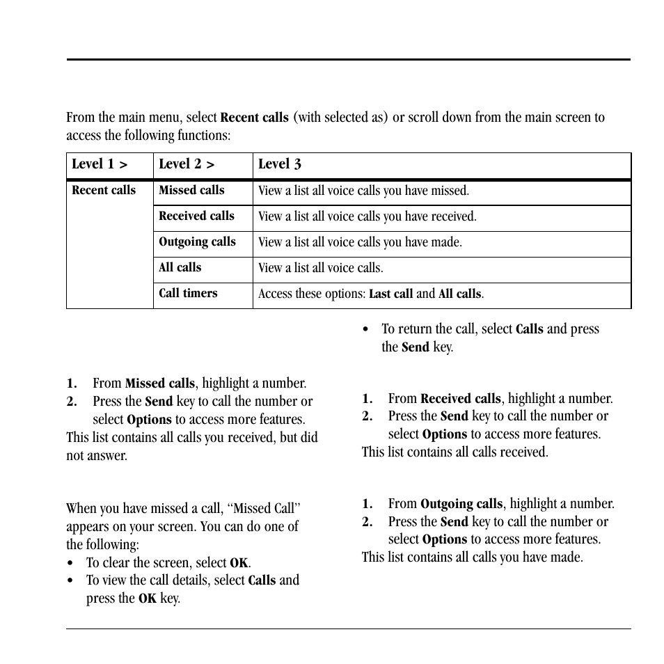 6 recent calls, Recent calls menu, Work with call lists | Recent calls, Recent calls menu work with call lists, 6recent calls, Return a missed call, Deal with a missed call, Return a received call, Return an outgoing call | Lennox Hearth X-TC User Manual | Page 41 / 88