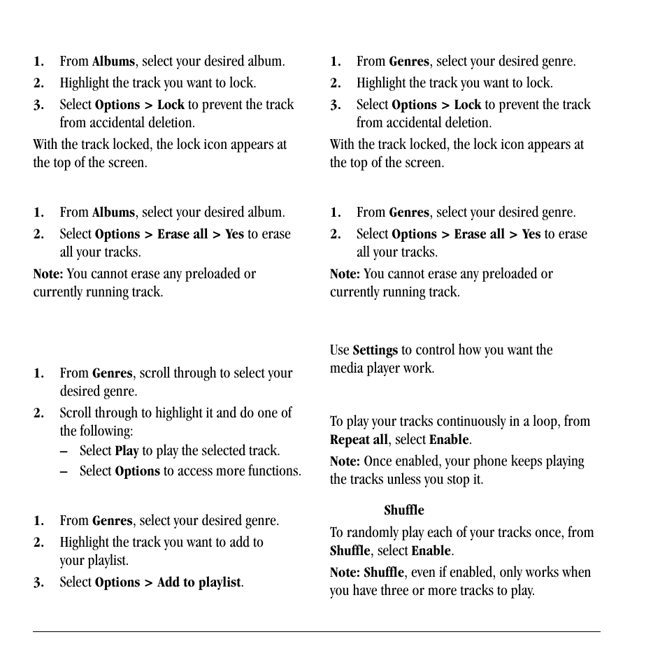 Media player settings, Genres, Enable repeat all | Enable | Lennox Hearth X-TC User Manual | Page 46 / 88