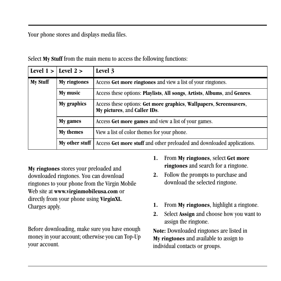 10 my stuff, My stuff menu, My ringtones | My stuff menu my ringtones, Download a ringtone, Assign a ringtone | Lennox Hearth X-TC User Manual | Page 51 / 88