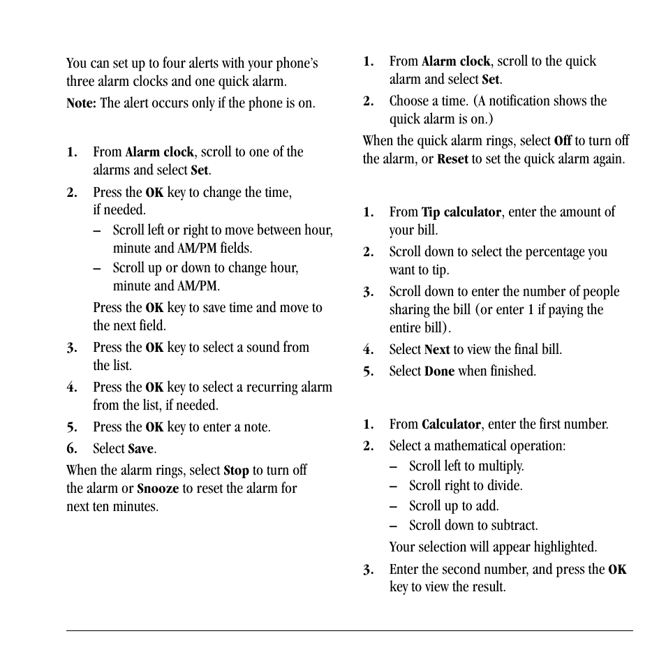 Alarm clock, Use tip calculator, Use calculator | Lennox Hearth X-TC User Manual | Page 63 / 88