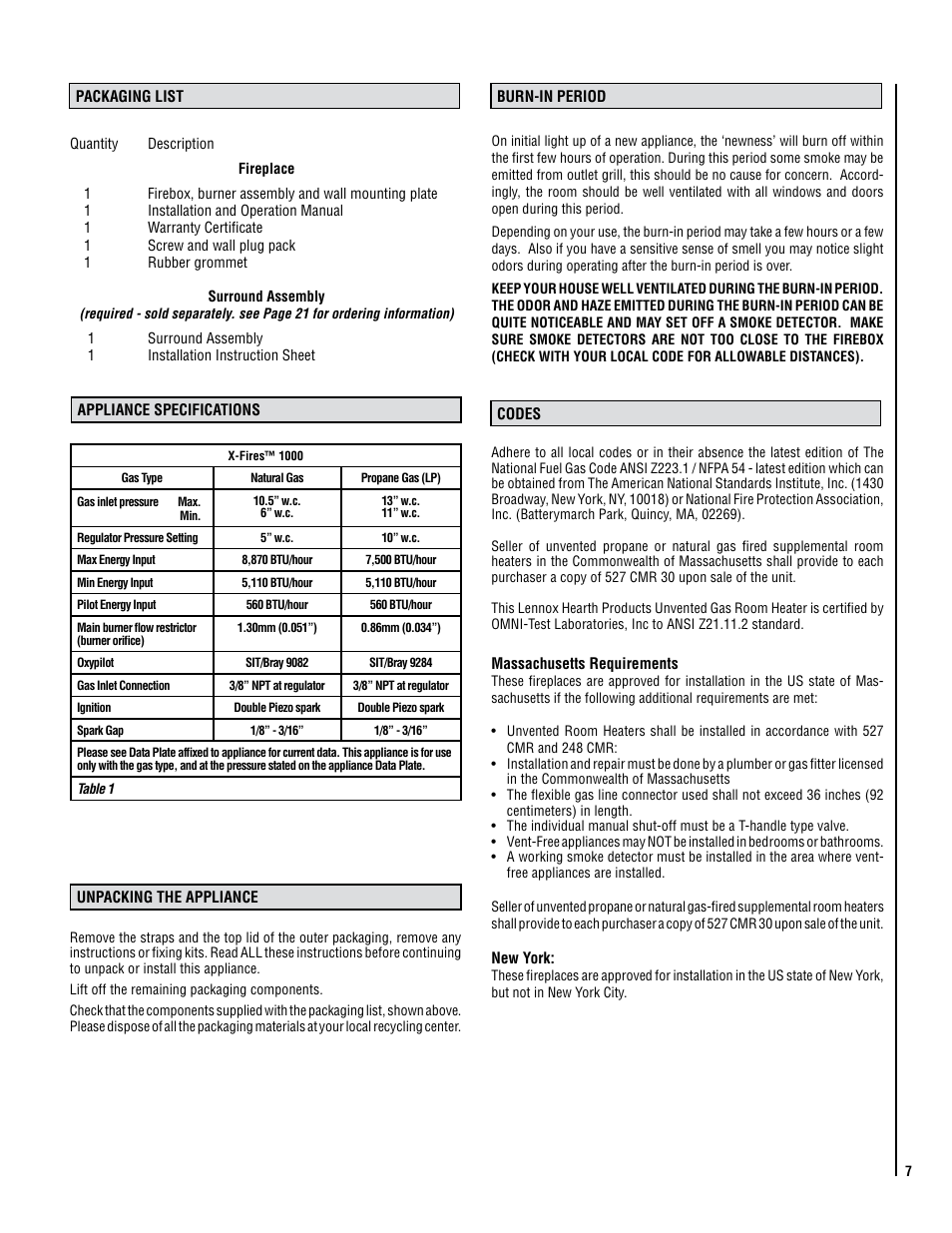 Lennox Hearth X-FIRES-1000-LP User Manual | Page 7 / 24