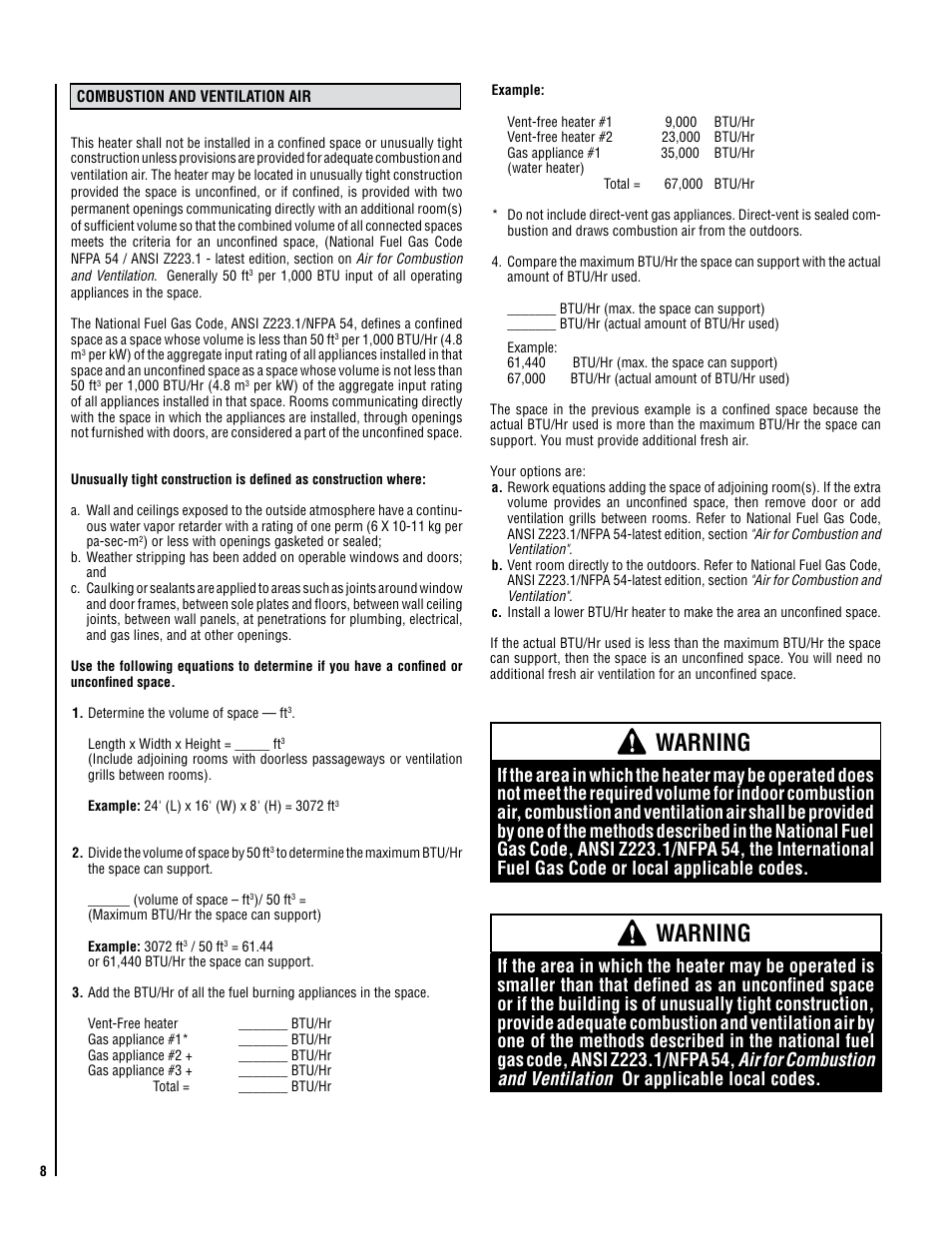 Warning | Lennox Hearth X-FIRES-1000-LP User Manual | Page 8 / 24