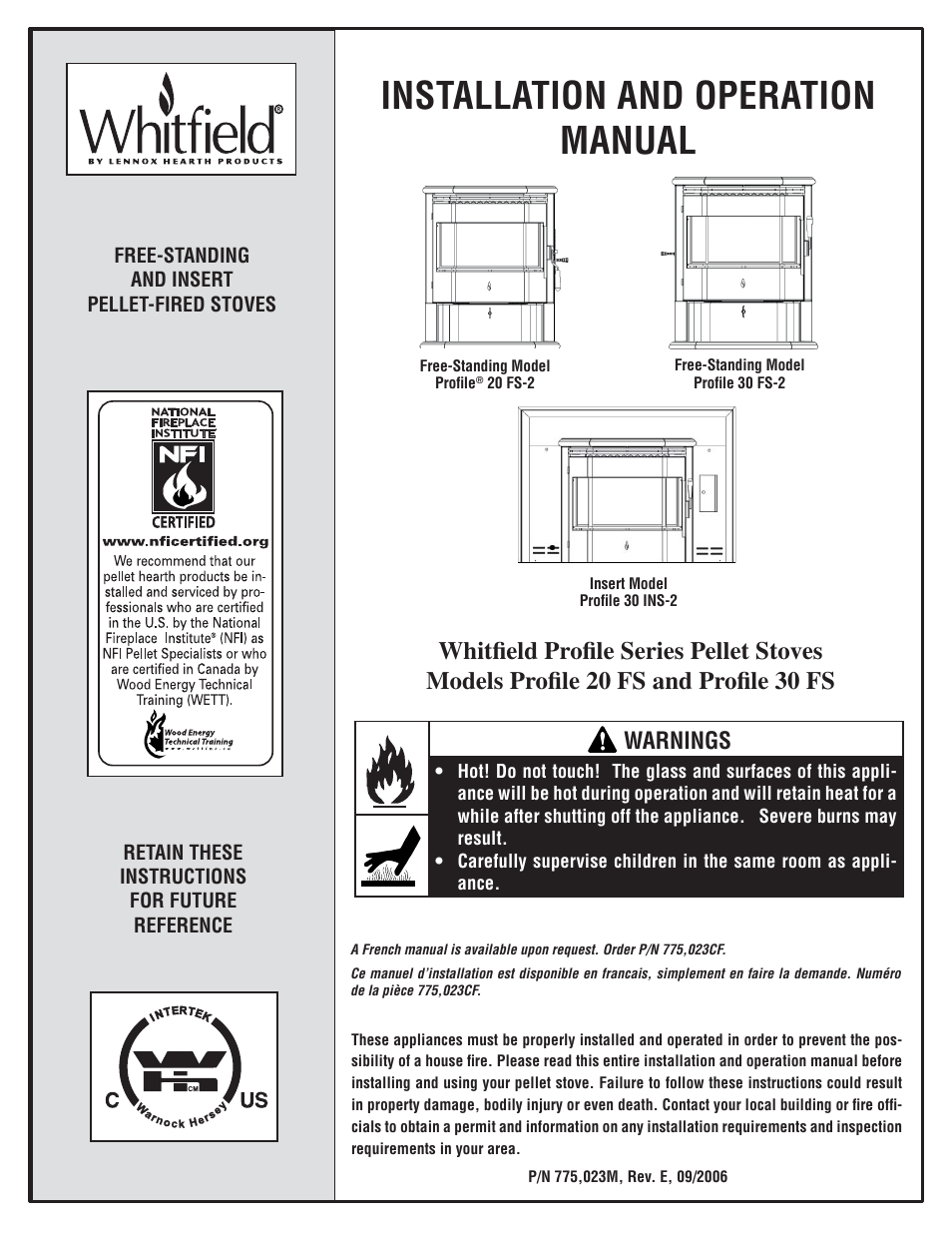 Lennox Hearth WHITFIELD 30 FS-2 User Manual | 48 pages