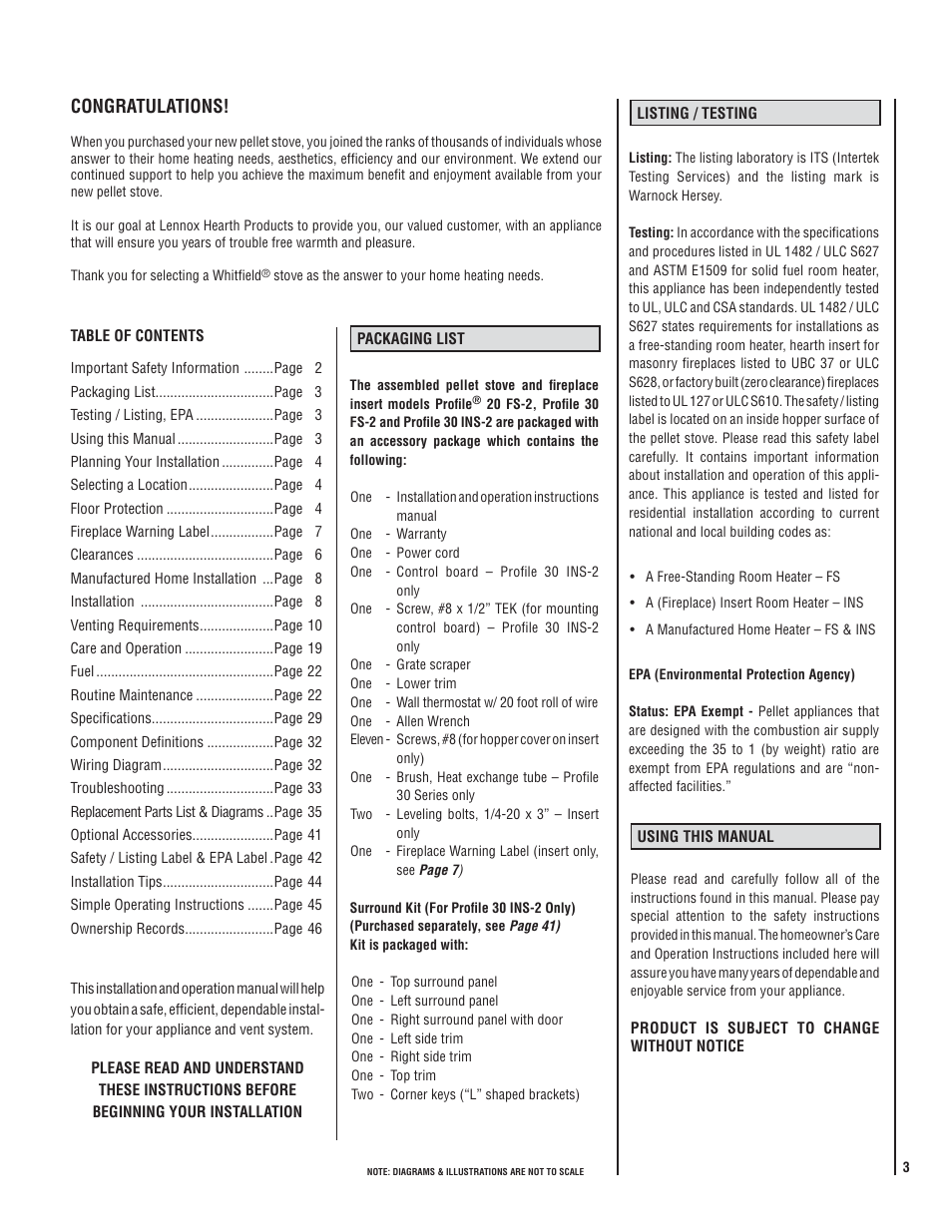 Lennox Hearth WHITFIELD 30 FS-2 User Manual | Page 3 / 48