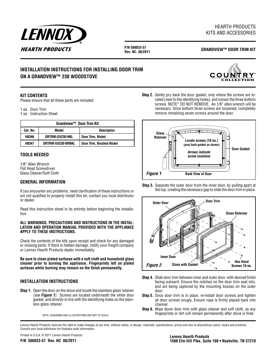 Lennox Hearth GRANDVIEW H8346 DRTRM-GV230-NKL User Manual | 1 page