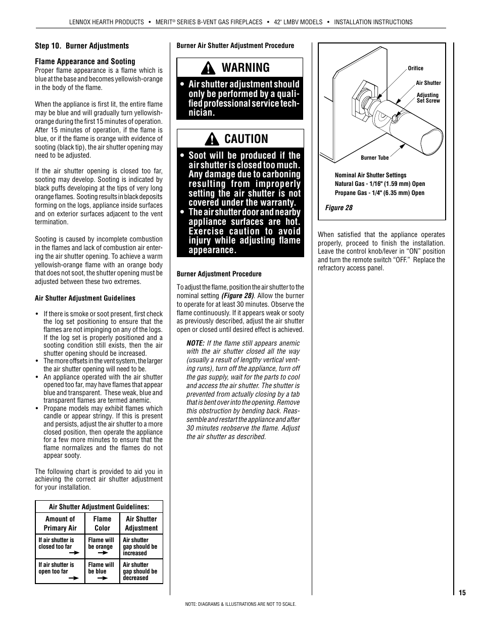 Warning, Caution | Lennox Hearth INTERTEK LMBV-42REN User Manual | Page 15 / 20