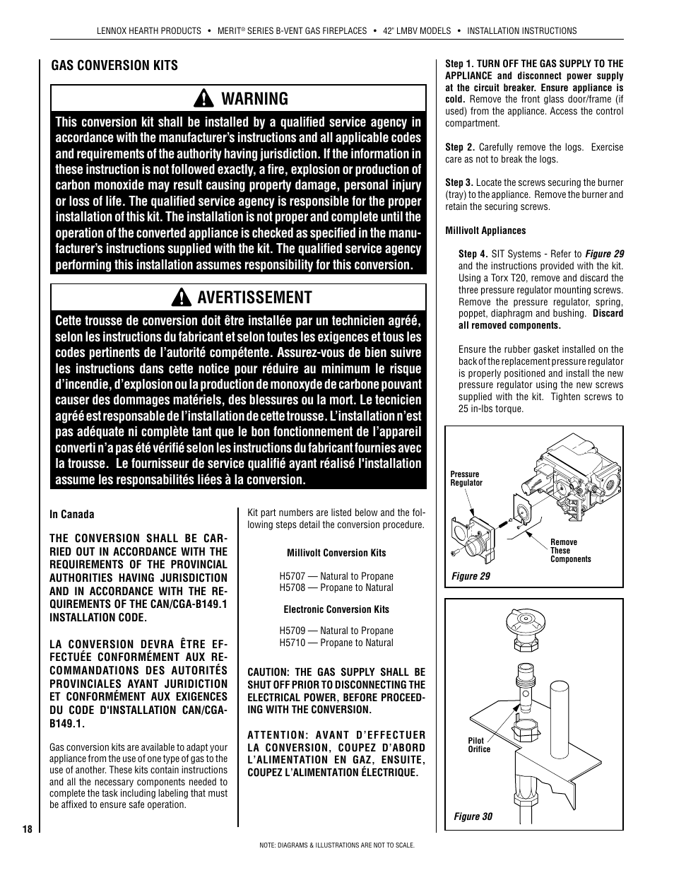 Warning, Avertissement | Lennox Hearth INTERTEK LMBV-42REN User Manual | Page 18 / 20