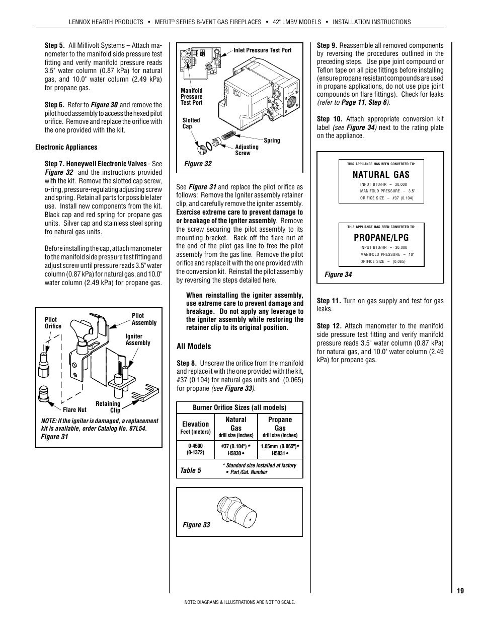 Natural gas, Propane/lpg | Lennox Hearth INTERTEK LMBV-42REN User Manual | Page 19 / 20