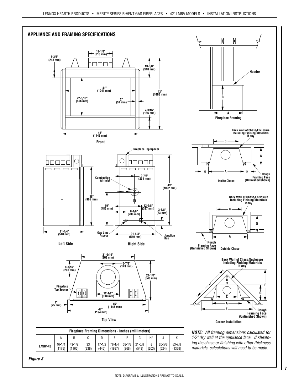 Appliance and framing specifications, Figure 8 | Lennox Hearth INTERTEK LMBV-42REN User Manual | Page 7 / 20