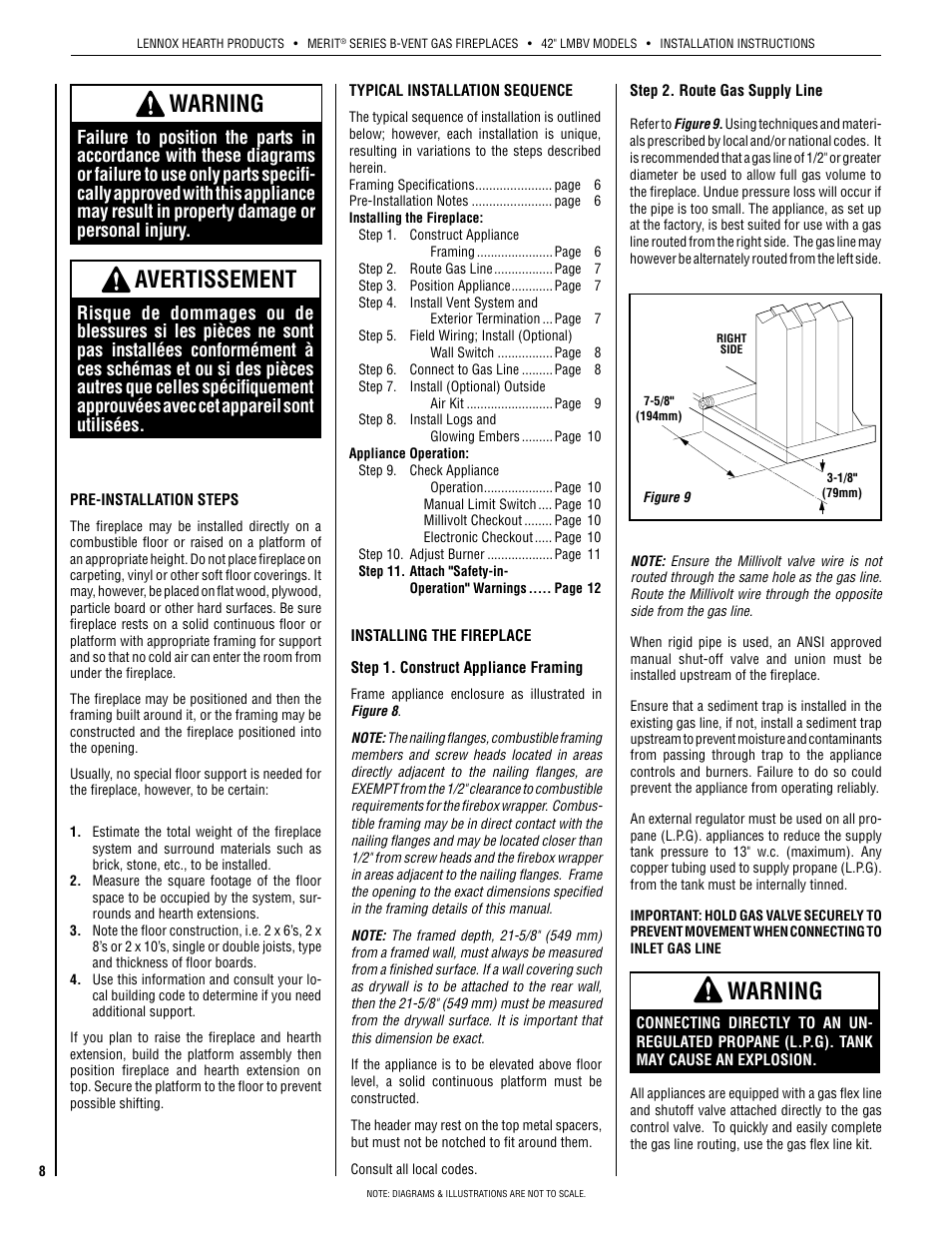 Warning, Avertissement | Lennox Hearth INTERTEK LMBV-42REN User Manual | Page 8 / 20