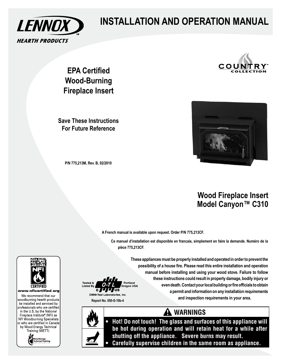 Lennox Hearth CANYON C310 User Manual | 24 pages