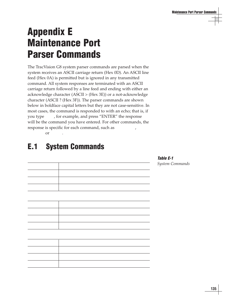 E - maintenance port parser commands, Appendix e maintenance port parser commands, E.1 system commands | Lennox Hearth G8 User Manual | Page 128 / 144