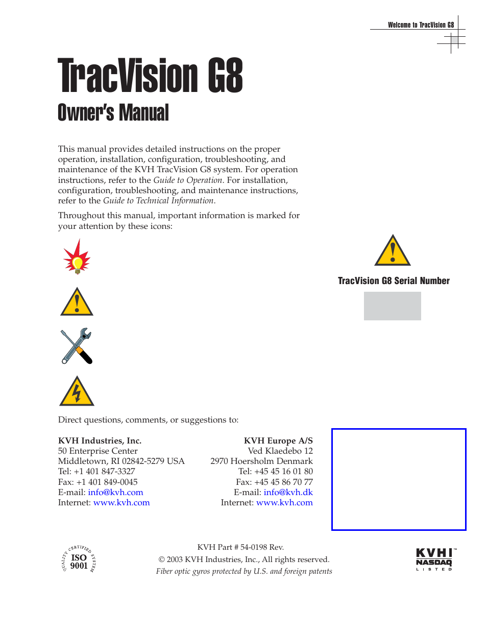 Tracvision g8, Owner’s manual | Lennox Hearth G8 User Manual | Page 3 / 144