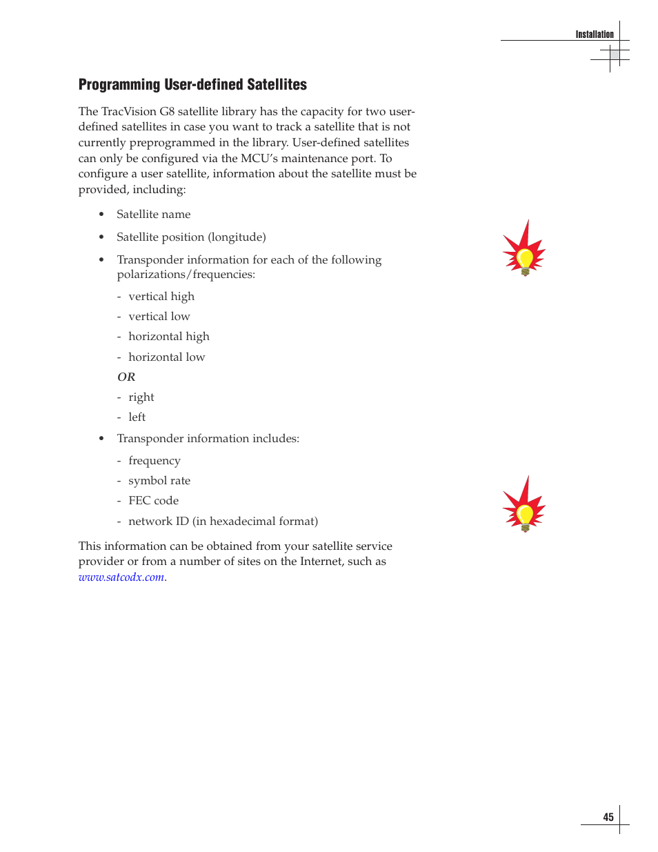 Programming user-defined satellites | Lennox Hearth G8 User Manual | Page 48 / 144