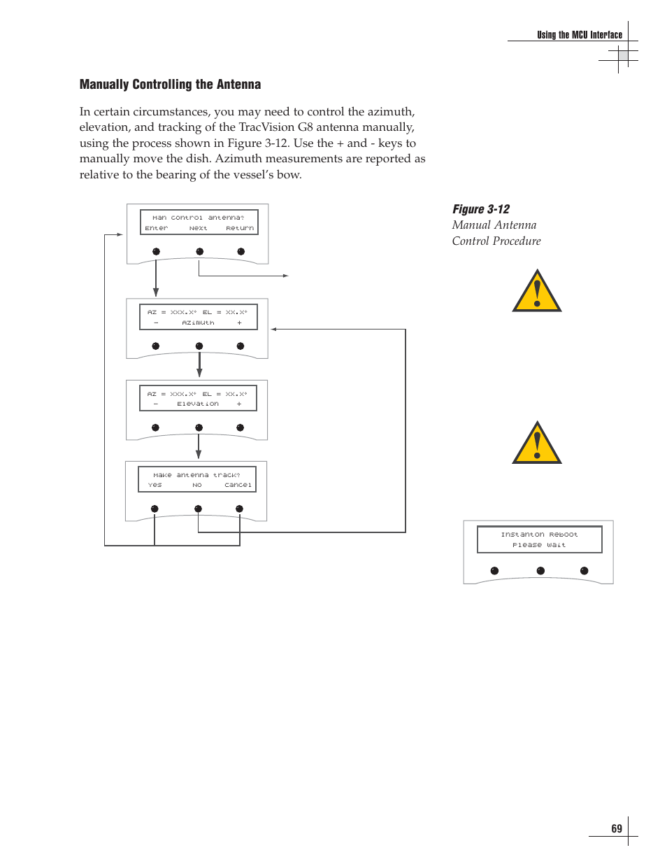 Manually controlling the antenna, Figure 3-12 manual antenna control procedure | Lennox Hearth G8 User Manual | Page 70 / 144