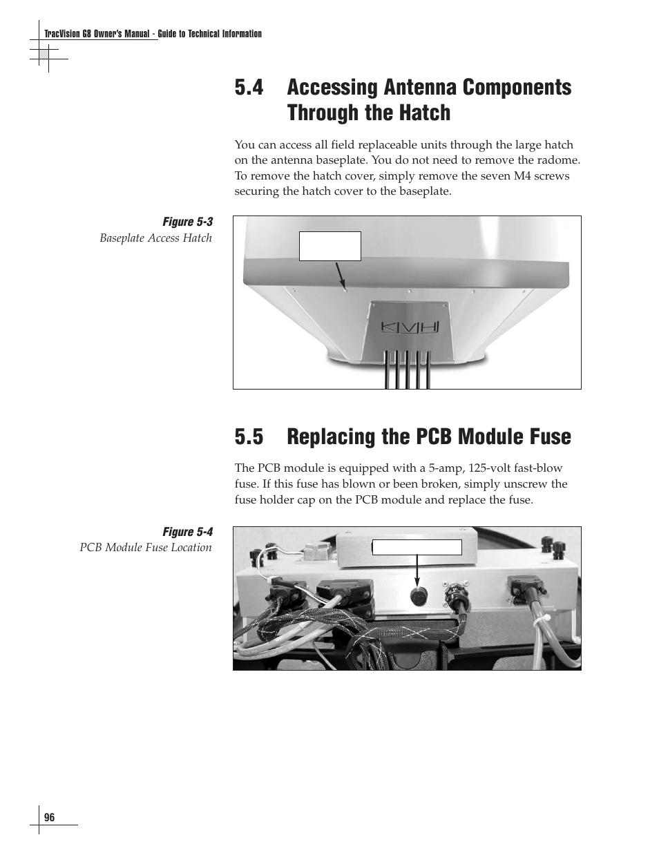 4 - accessing antenna components through the hatch, 5 - replacing the pcb module fuse, 4 accessing antenna components through the hatch | 5 replacing the pcb module fuse | Lennox Hearth G8 User Manual | Page 94 / 144