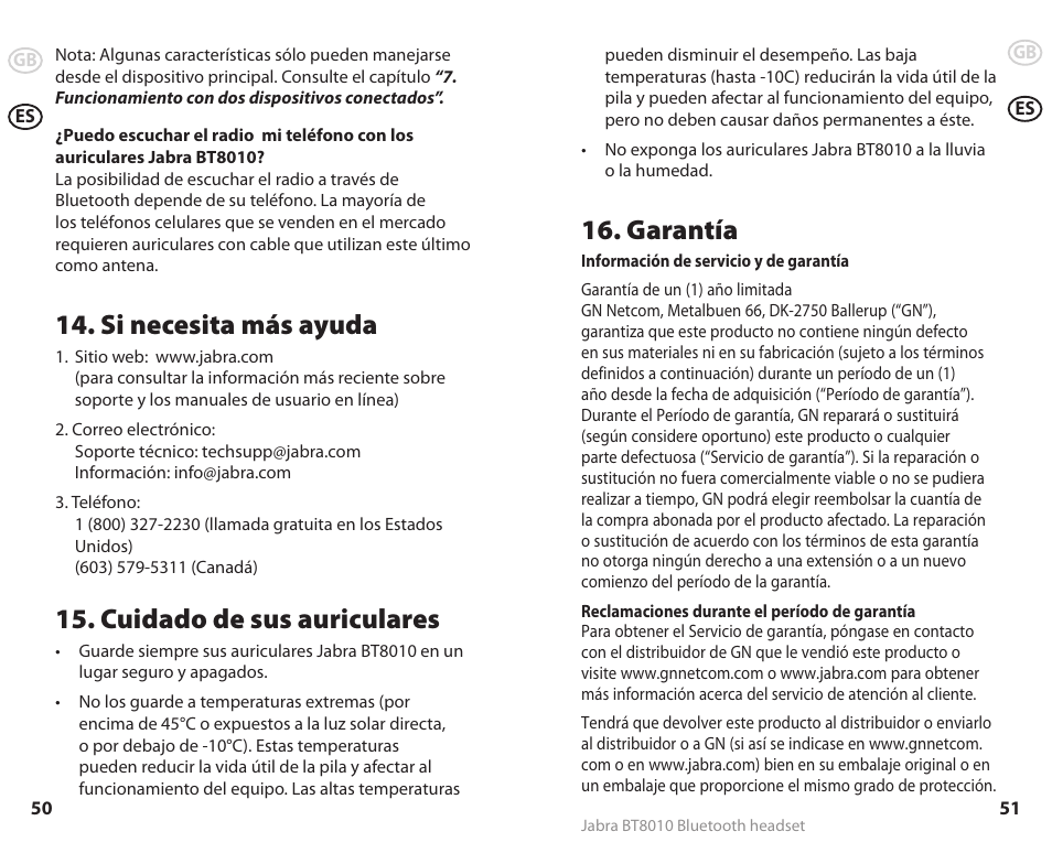 Si necesita más ayuda, Cuidado de sus auriculares, Garantía | Lennox Hearth BT8010 User Manual | Page 28 / 31