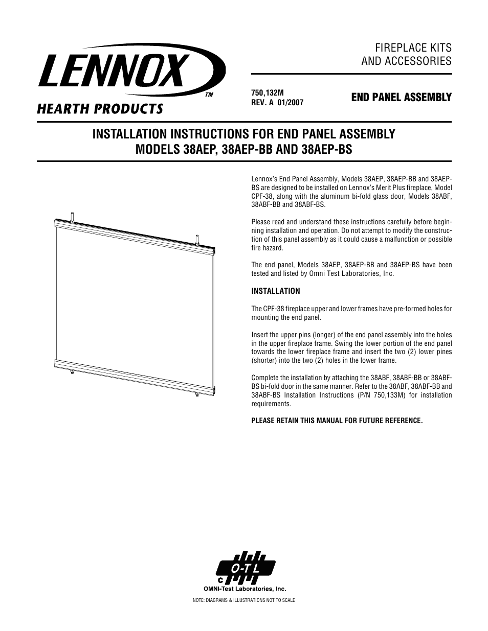 Lennox Hearth END PANEL ASSEMBLY 38AEP-BS User Manual | 2 pages