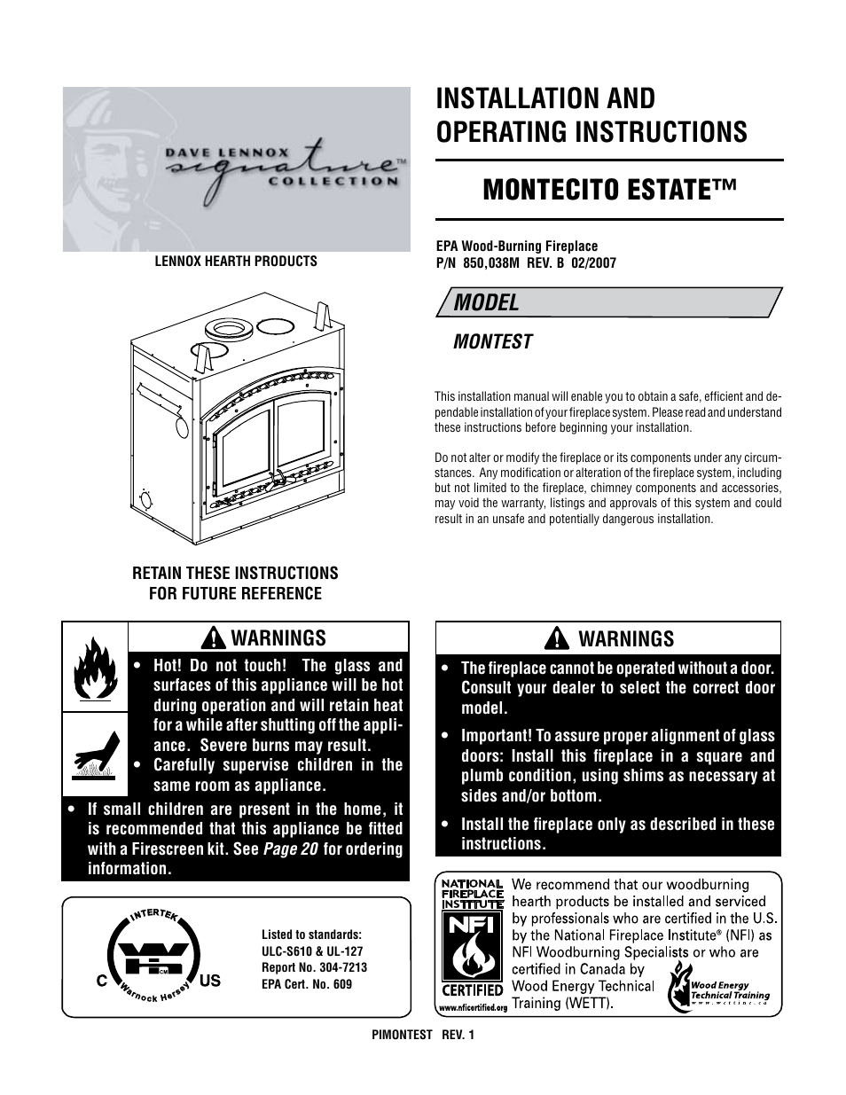 Lennox Hearth 038M User Manual | 24 pages
