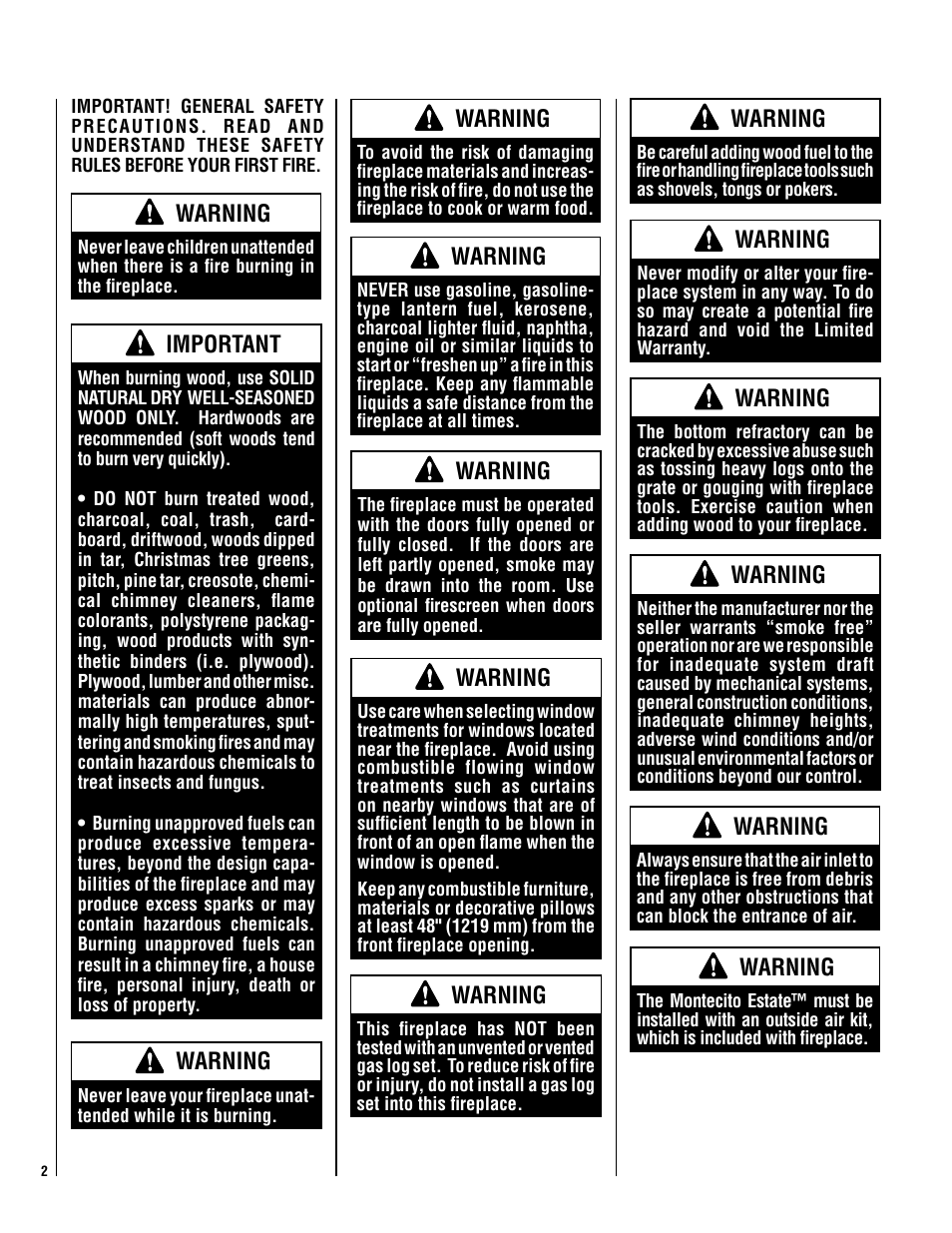 Warning, Important | Lennox Hearth 038M User Manual | Page 2 / 24